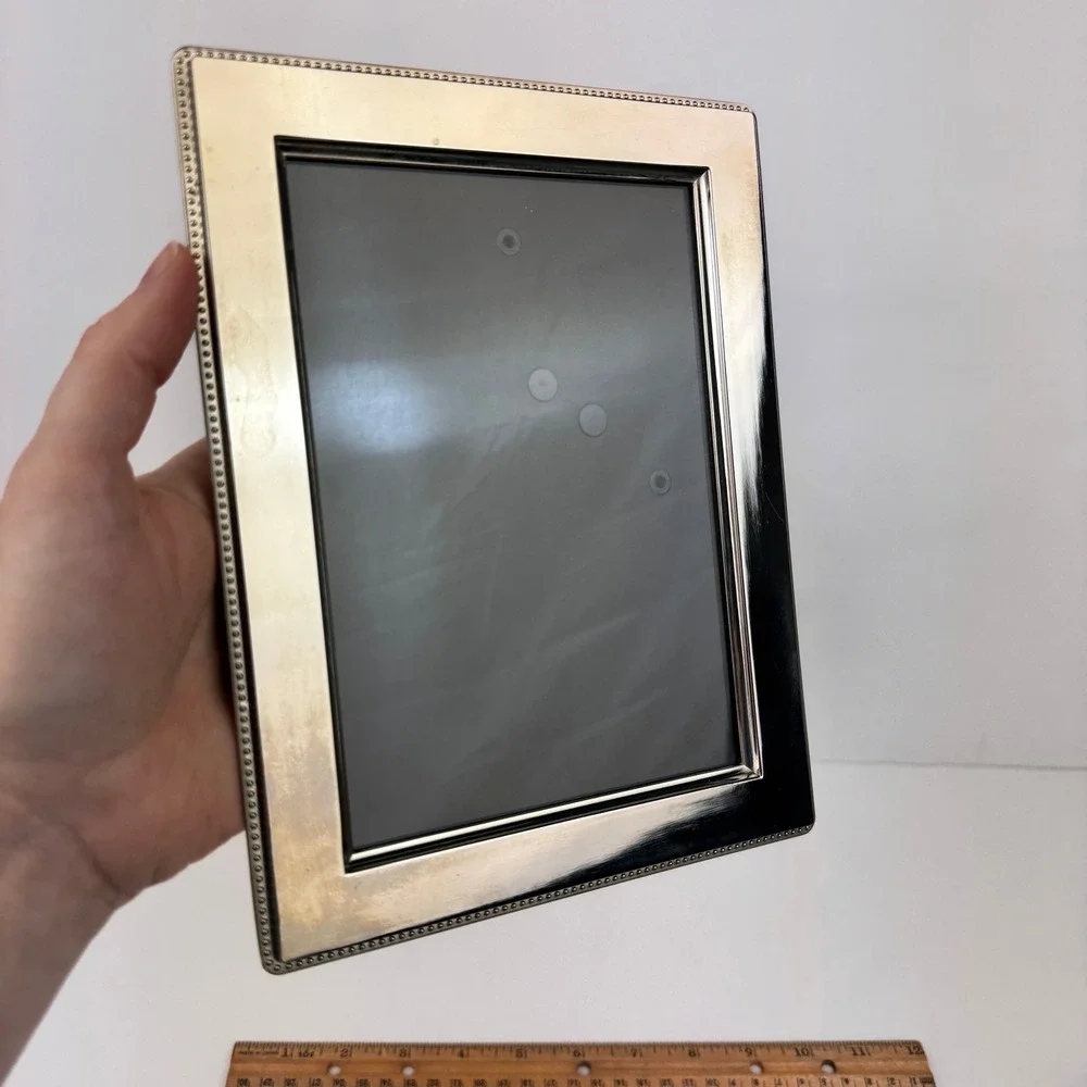 Vtg 5x7in Metal Silver Heavy Tabletop Wall Picture Photo Frame Beaded Edge READ